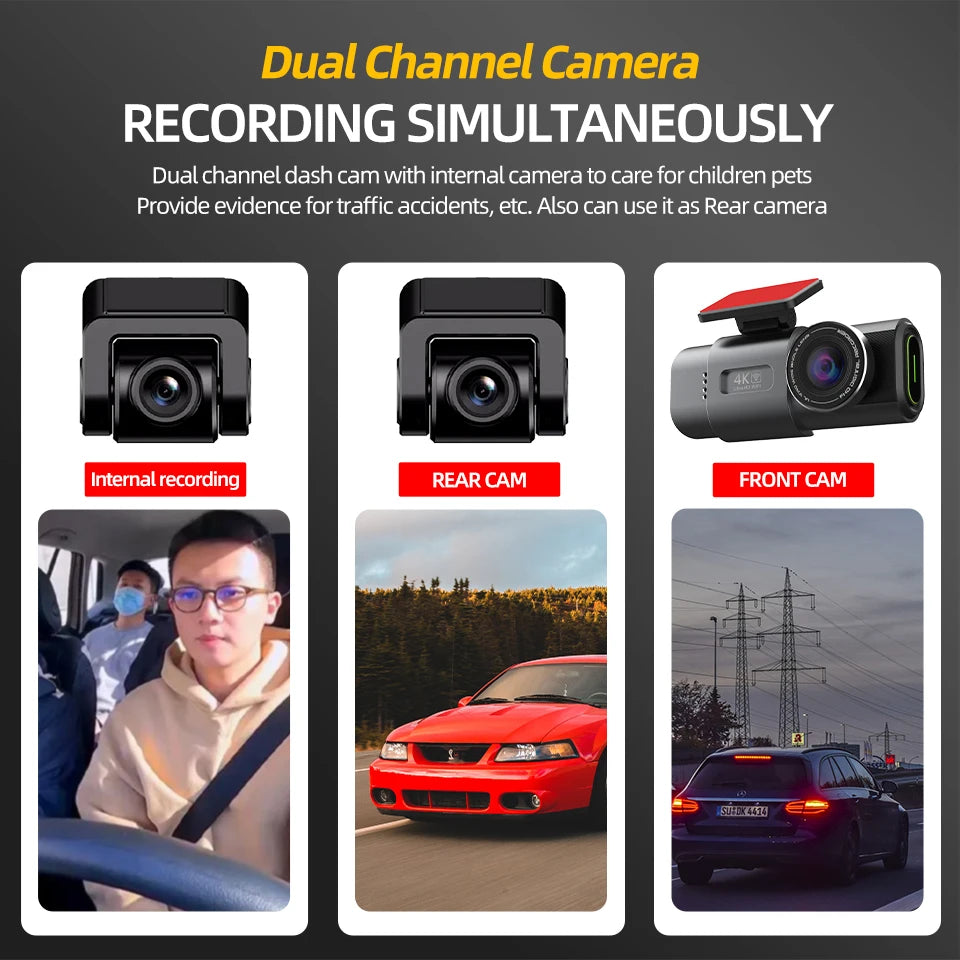 4K Dual Lens Dash Cam with GPS & Night Vision