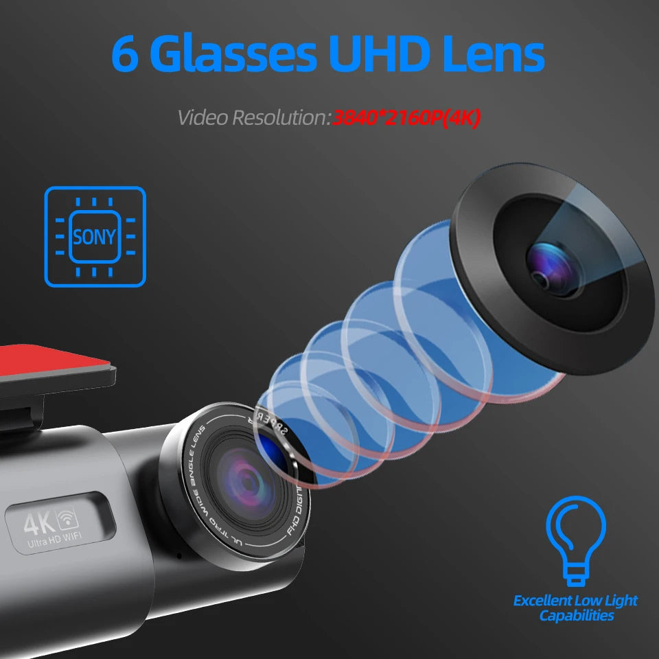 4K Dual Lens Dash Cam with GPS & Night Vision