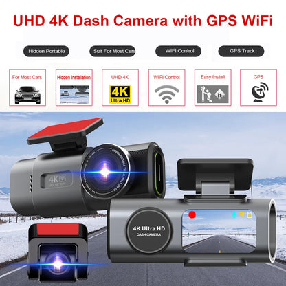 4K Dual Lens Dash Cam with GPS & Night Vision